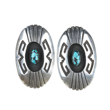 lg 50's-60's Navajo sterling high  grade natural turquoise clip-on earrings