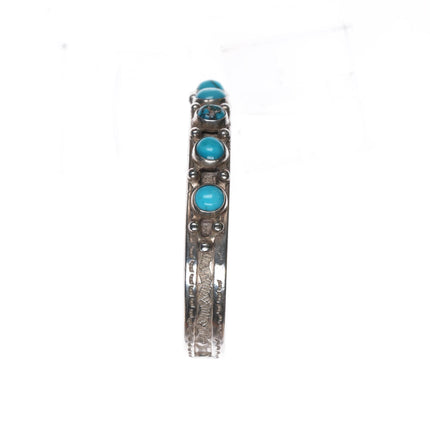 6 5/8" 20's-30's Navajo ingot silver turquoise row cuff bracelet