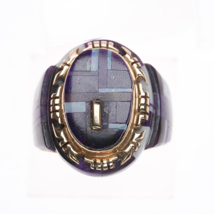 sz6.75 Herman Hoskie Navajo 14k Gold Sugilite/opal inlay ring