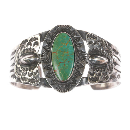 6.25" 40's-50's Navajo Curio Fred Harvey sterling cuff braclet Green turquoise