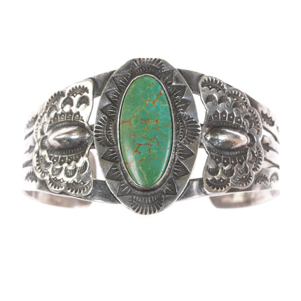 6.25" 40's-50's Navajo Curio Fred Harvey sterling cuff braclet Green turquoise