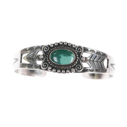 6 1/8" 1950's Navajo Curio Fred Harvey cuff bracelet with green turquoise