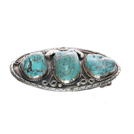 Vintage Large Sterling Navajo turquoise belt buckle