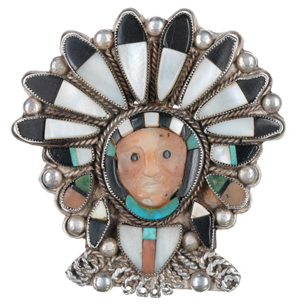 The best 40's-50's Zuni "Indian Chief" Silver channel inlay pendant/pin