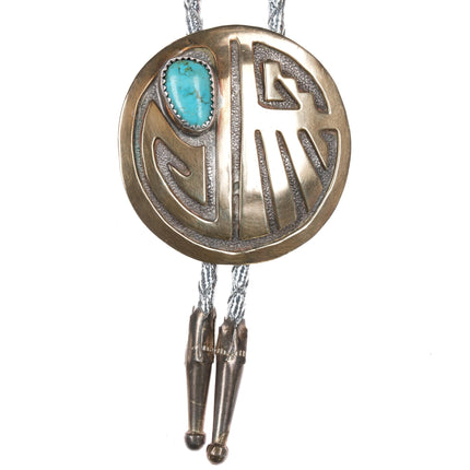 c1970's Vintage Native American gold filled sterling turquoise bolo tie