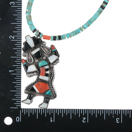 Vintage Zuni silver Rainbow Dancer pendant on heishi necklace