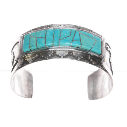 7.25" Cecil Ashley Navajo sterling cuff bracelet with turquoise inlay