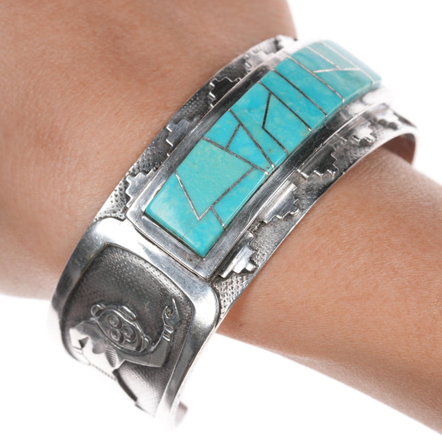 7.25" Cecil Ashley Navajo sterling cuff bracelet with turquoise inlay