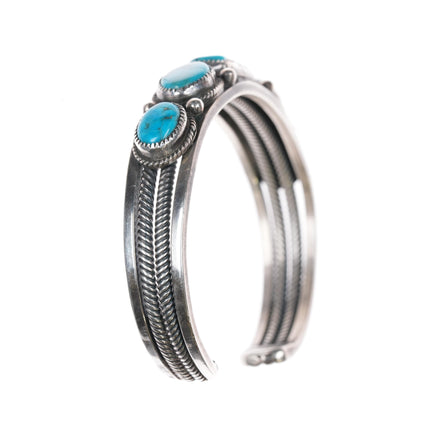 6 1/8" Navajo sterling and turquoise cuff bracelet with double twisted wire