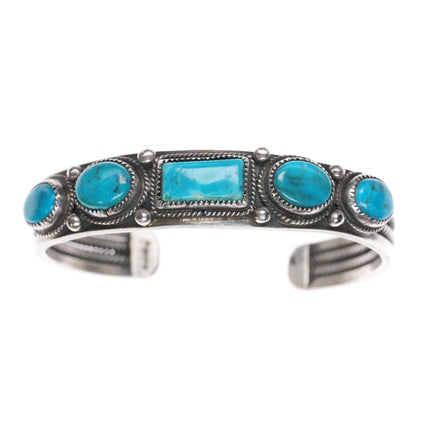 6 1/8" Navajo sterling and turquoise cuff bracelet with double twisted wire