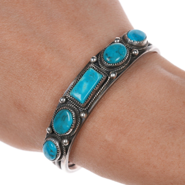 6 1/8" Navajo sterling and turquoise cuff bracelet with double twisted wire