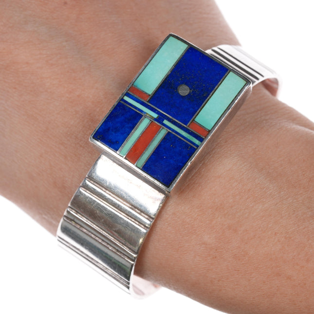 7" Ray Tracey Knifewing Sterling turquoise, coral, lapis cuff bracelet