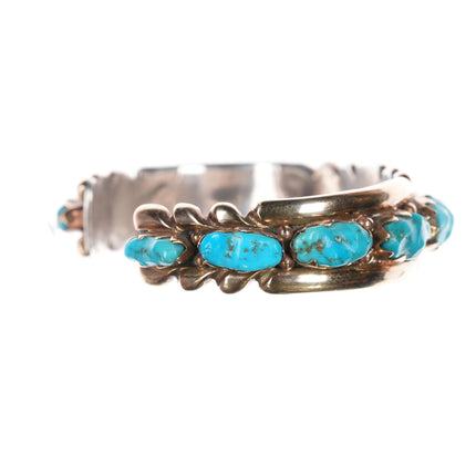 6.25" Wayne & Virginia Quam Zuni 14k/Sterling turquoise row cuff bracelet