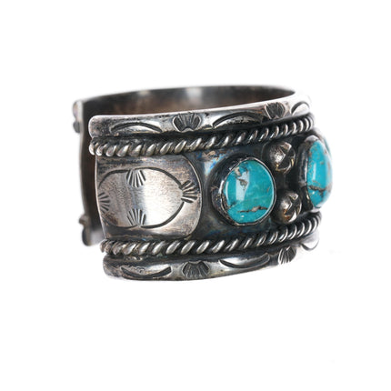 6.75" 50's-60's Native American silver and turquoise heavy cuff bracelet