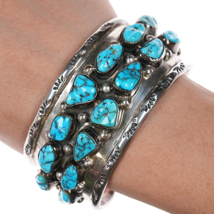 7" M Guerro Navajo chunky sterling double row turquoise cuff bracelet