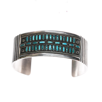 6.25" Cecil & Connie Hattie Zuni 1970's sterling turquoise cuff bracelet