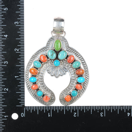 Large Robert Bird Navajo sterling turquoise, spiny oyster gaspeite pendant