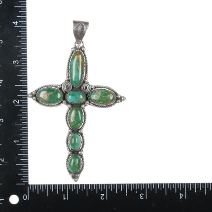 Large Native American sterling green turquoise cross pendant