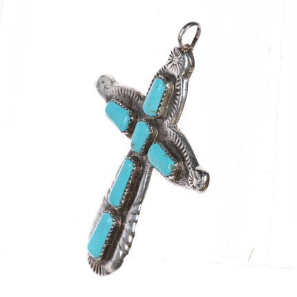 Large Wilbur Iule Zuni sterling and turquoise cross pendant