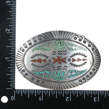 Richard Begay Navajo 1981 Chip inlay sterling belt buckle