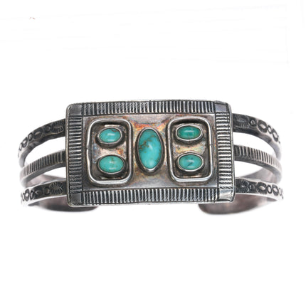 6.5" 30's-40's Navajo silver cuff bracelet w/ 5 nice turquoise