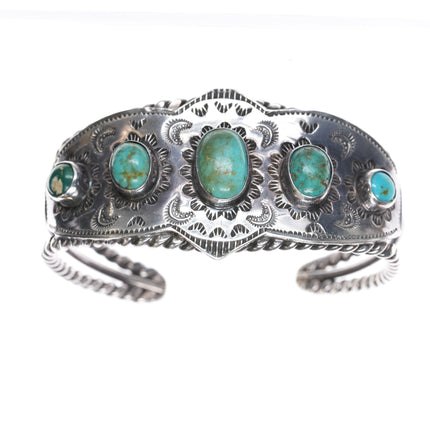 6.25" 40's-50's Navajo stamped silver cuff bracelet with turquoise twisted wire