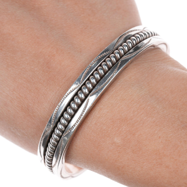 6 3/8" Tahe Navajo thick sterling twisted wire cuff bracelet