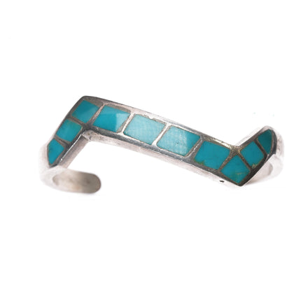 6.5" Vintage Native American silver turquoise channel inlay cuff bracelet