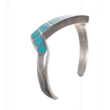 6.5" Vintage Native American silver turquoise channel inlay cuff bracelet