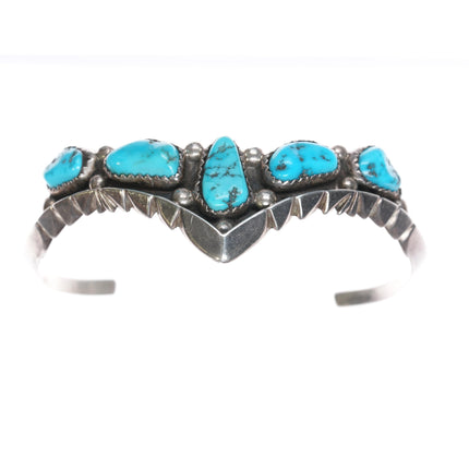 6.5" Vintage Native American sterling and turquoise pointy row cuff bracelet