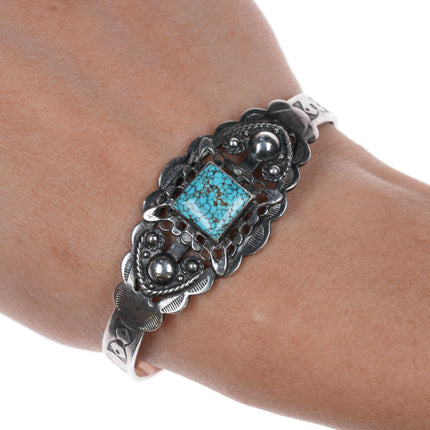 6.25" Navajo Curio/Fred Harvey sterling cuff bracelet high grade turquoise