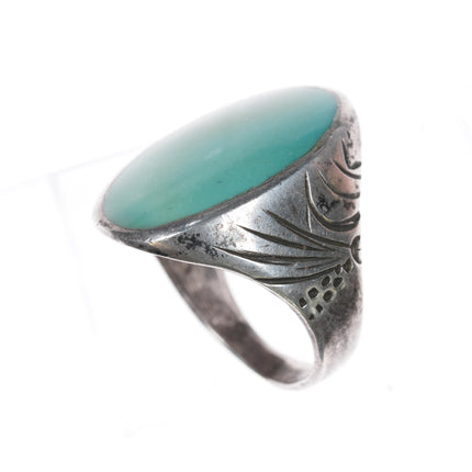 sz11 Vintage Native American hand tooled silver ring with turquoise