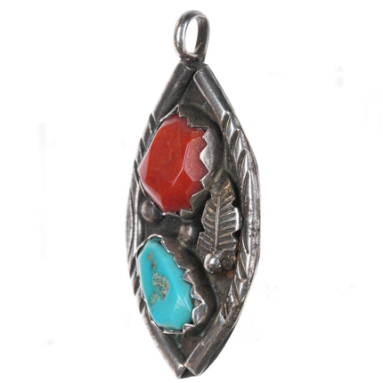 F Cheama Zuni Sterling pendant with turquoise and coral