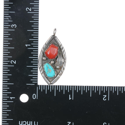 F Cheama Zuni Sterling pendant with turquoise and coral