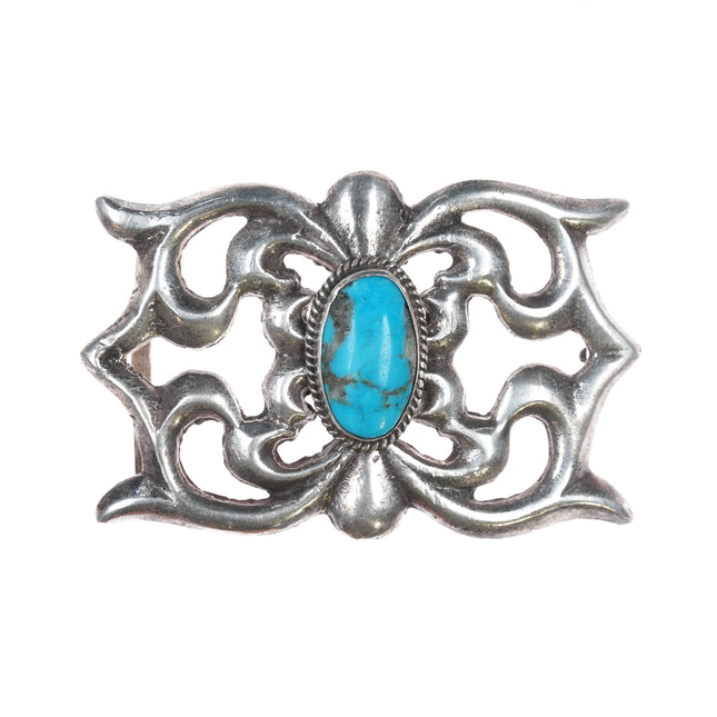 Vintage Sterling Sandcast Native American belt buckle with turquoise