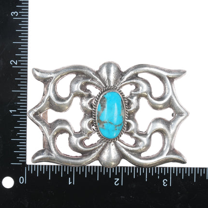 Vintage Sterling Sandcast Native American belt buckle with turquoise