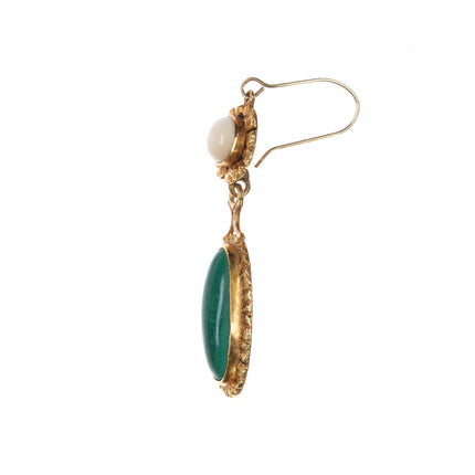 Antique 14k gold coral and Malachite earrings