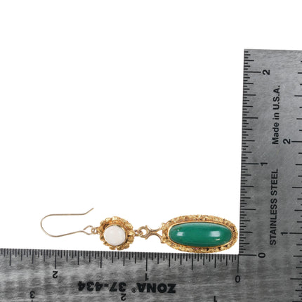 Antique 14k gold coral and Malachite earrings