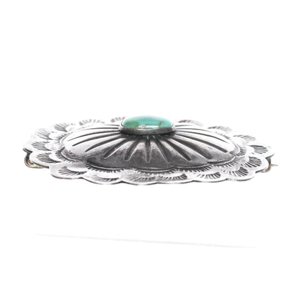 Vintage Navajo silver and green turquoise concho pin