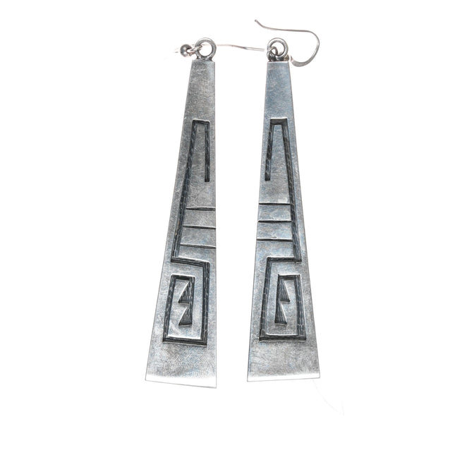 Vintage Hopi overlay long sterling earrings