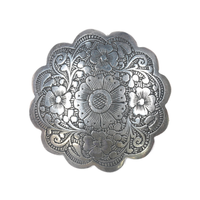 Vintage sterling silver floral engraved belt buckle