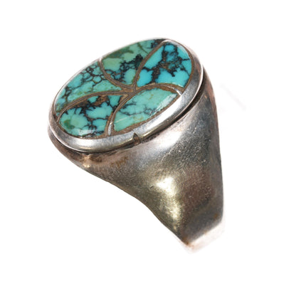 sz13.25 Edison & Laurenda Bobelu Zuni High grade turquoise sterling inlay ring