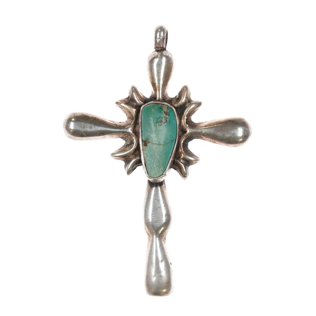 Vintage N Native American cast silver cross with turquoise