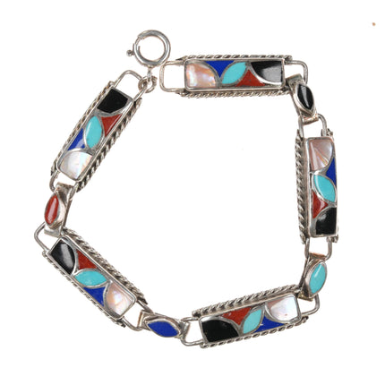 7" Zuni sterling multi-stone inlay link bracelet