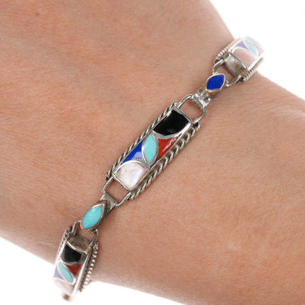 7" Zuni sterling multi-stone inlay link bracelet