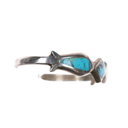 5.75" Vintage Native American cast sterling turquoise channel inlay cuff bracelet