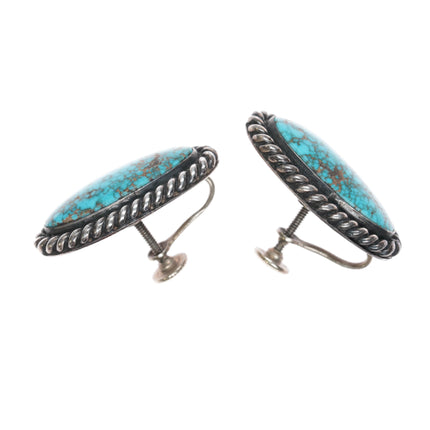 c1950's Lone Mountain turquoise Native American sterling screw back earrings