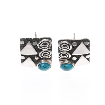 Alex Sanchez Navajo sterling petroglyph earrings with turquoise