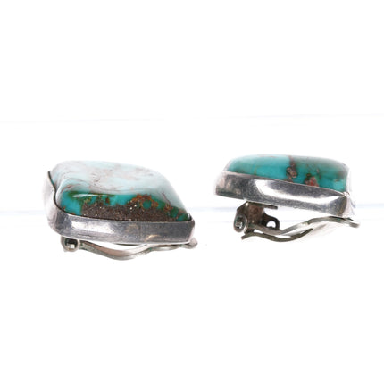 Vintage Royston Turquoise freeform sterling clip-on earrings