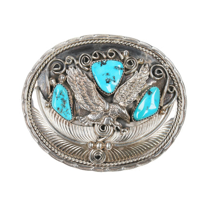 1980's Navajo sterling and turquoise eagle belt buckle